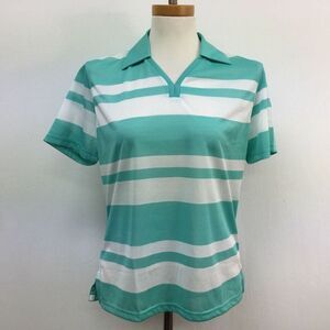 Vardon Polo Shirt Top Medium Mint Green White Striped Seamist Lightweight NWT